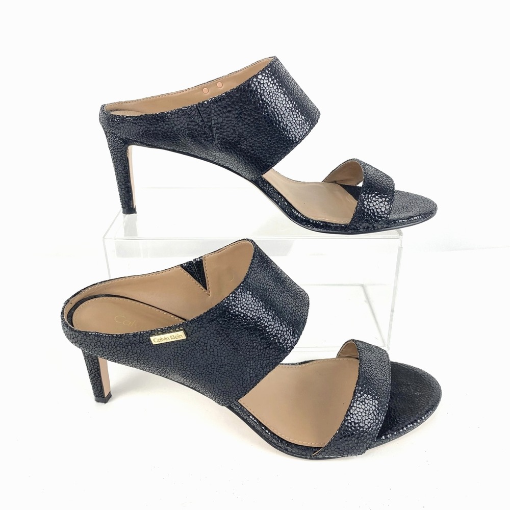 Calvin Klein Heeled Sandals Womens 8.5 Embossed Genuine Suede "Cecily" 38.5 LKNU - Picture 3 of 8